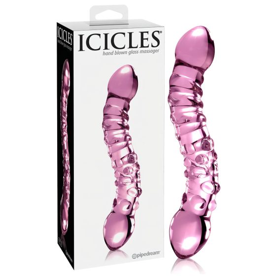 Icicles No. 55 - double-ended, G-spot glass dildo (pink)