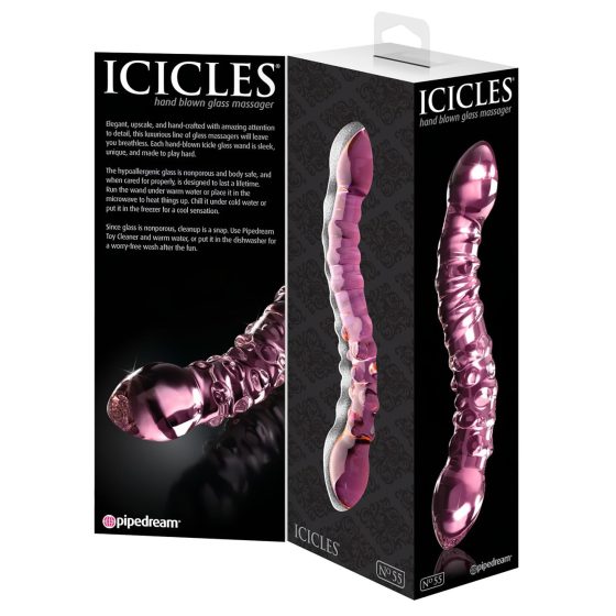 Icicles No. 55 - double-ended, G-spot glass dildo (pink)