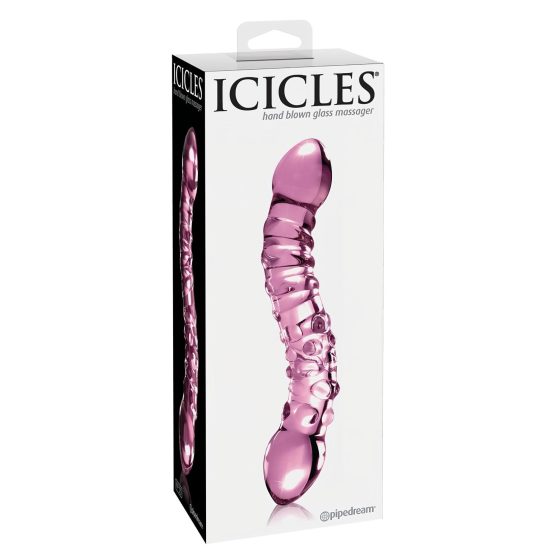 Icicles No. 55 - double-ended, G-spot glass dildo (pink)