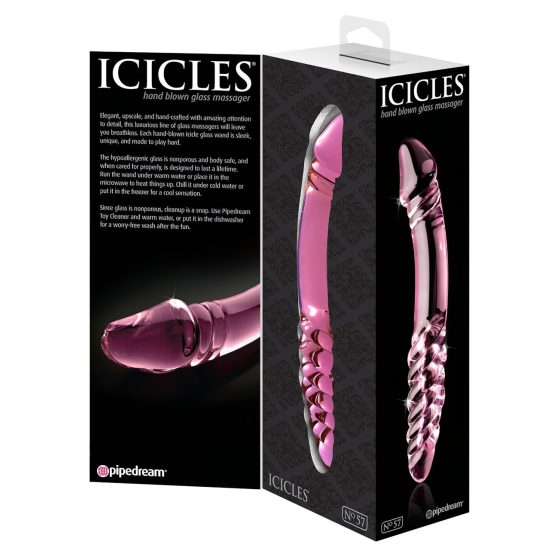 Icicles No. 57 - Double-Ended Glass Dildo with Penis (Pink)