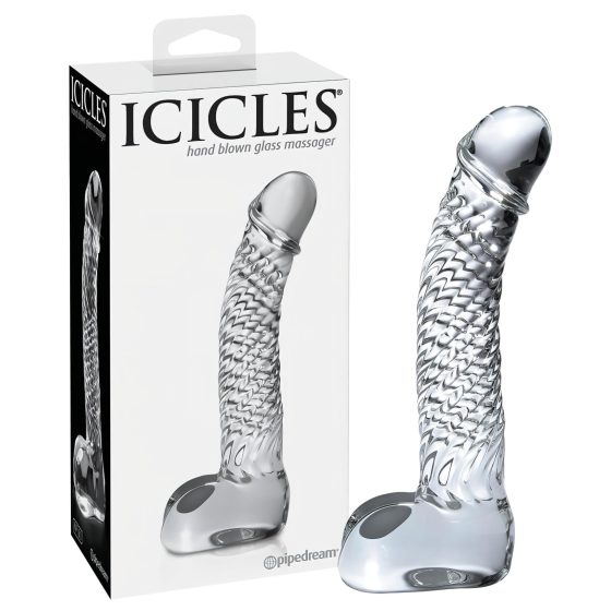 Icicles No. 61 - glass dildo with testicles and penis (transparent)