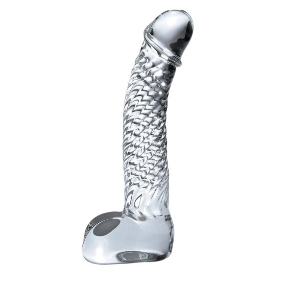 Icicles No. 61 - glass dildo with testicles and penis (transparent)