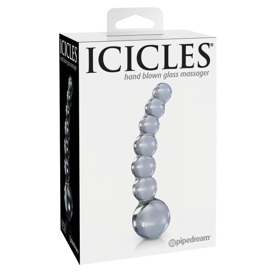 Icicles No. 66 - Curved, Beaded Glass Dildo (Transparent)