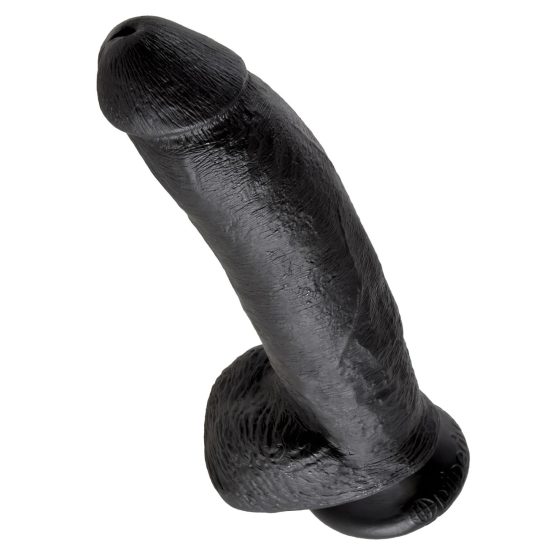 King Cock 9 - large suction cup dildo with balls (23cm) - black