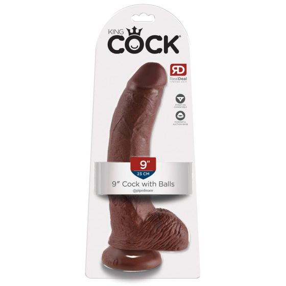 King Cock 9 - Large Suction Cup Dildo with Testicles (9 Inches) - Brown