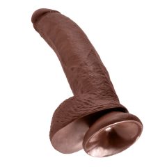 King Cock 9 - big clamp-on, testicular dildo (23cm) - brown