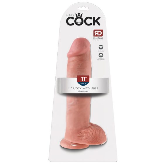 King Cock 11 - Suction Cup Dildo with Balls (28cm) - Natural