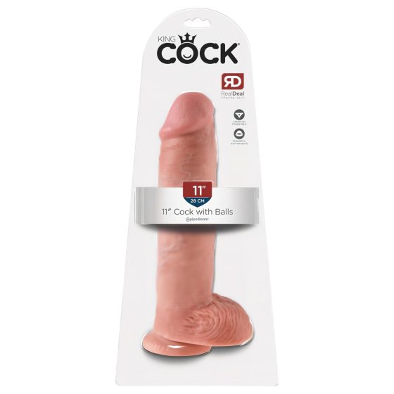 King Cock 11 - Suction Cup Dildo with Balls (28cm) - Natural