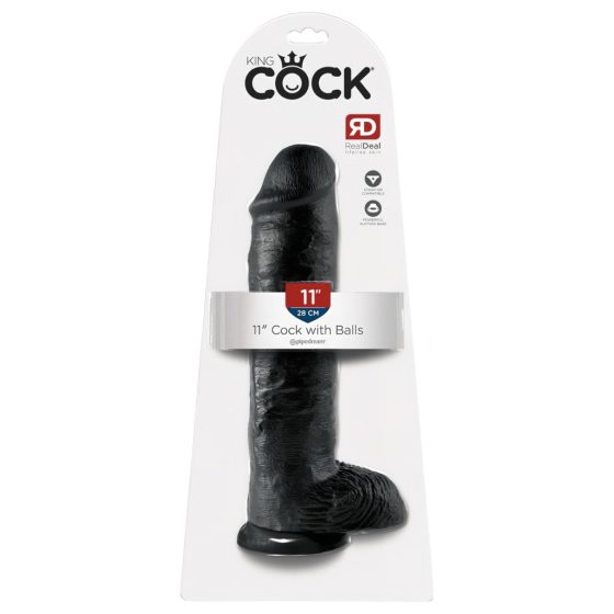 King Cock 11 - Large Suction Cup Dildo with Balls (28cm) - Black