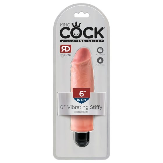 King Cock 6 Stiffy - Waterproof, Lifelike Vibrator (15cm) - Natural