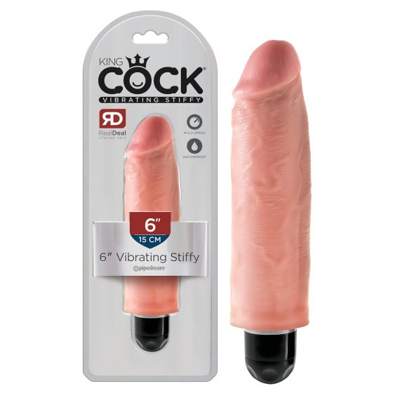 King Cock 6 Stiffy - Waterproof, Lifelike Vibrator (15cm) - Natural