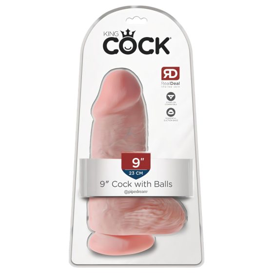 King Cock 9 Chubby - suction cup, testicle dildo (23 cm) - natural