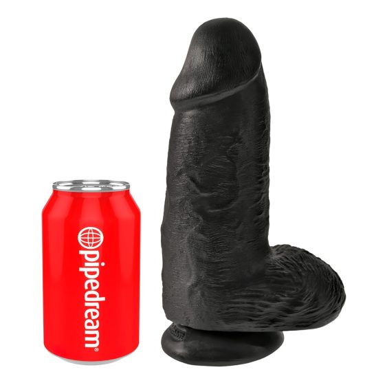 King Cock 9 Chubby - suction cup, testicle dildo (23cm) - black