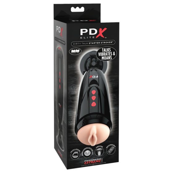 PDX Elite Dirty Talk - Rechargeable Vibrating Masturbator (Black)