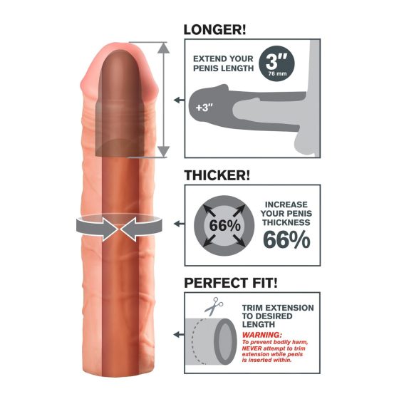 X-TENSION Mega 3 - Realistic Penis Sleeve (22.8cm) - Natural