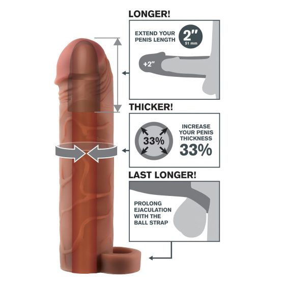 X-TENSION Perfect 2 - Ball Strap Penis Sleeve (19cm) - Dark Natural