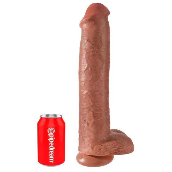 King Cock 15 - Suction Cup, Giant Dildo with Balls (38cm) - Dark Natural