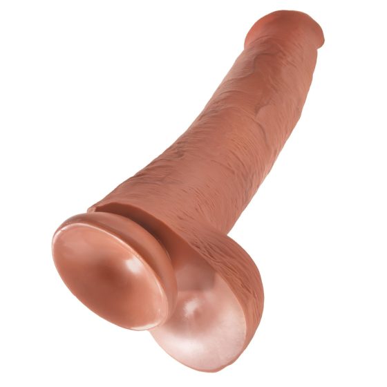 King Cock 15 - Suction Cup, Giant Dildo with Balls (38cm) - Dark Natural