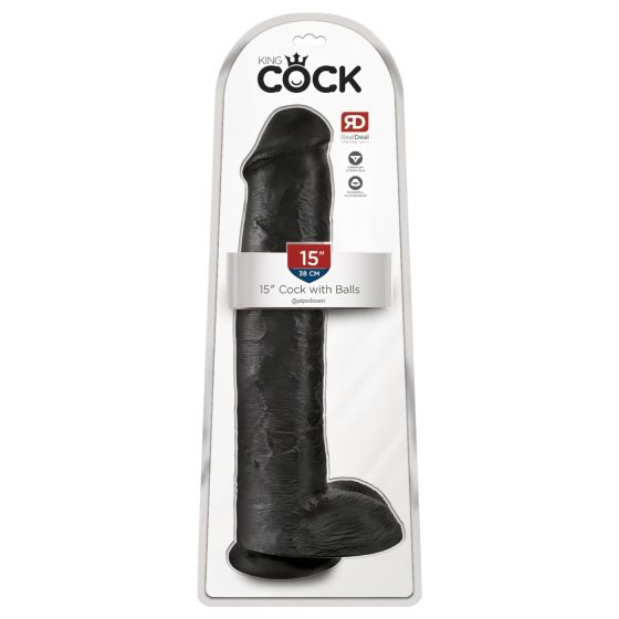 King Cock 15 - Suction Cup Dildo with Balls (15 Inch) - Black