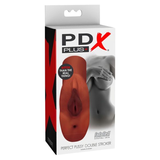 PDX Double Stroker - 2in1 Realistic Masturbator (Brown)