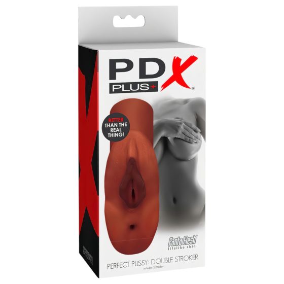 PDX Double Stroker - 2in1 Realistic Masturbator (Brown)