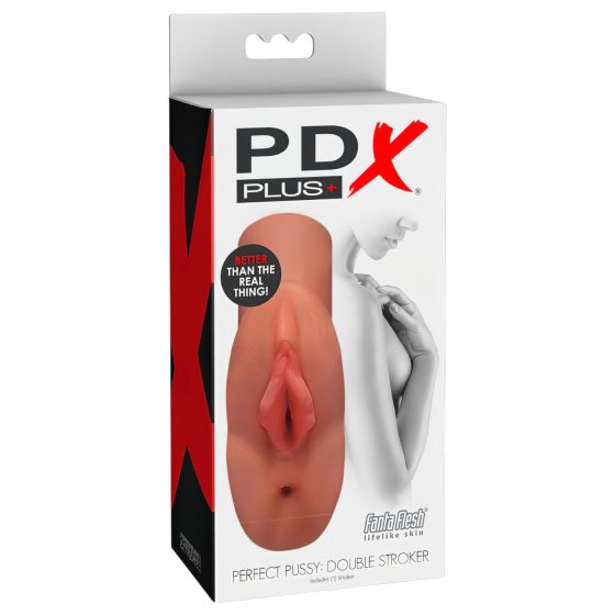 PDX Double Stroker - 2in1 Realistic Masturbator (Dark Natural)