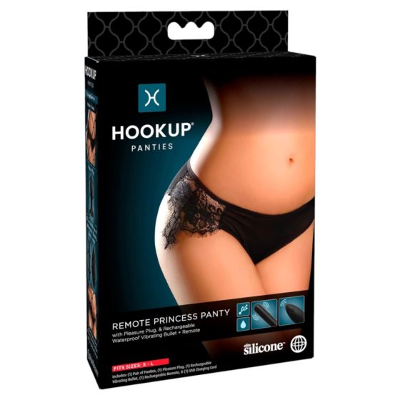 HOOKUP Princess Vibrating Panty Set with Battery - Black