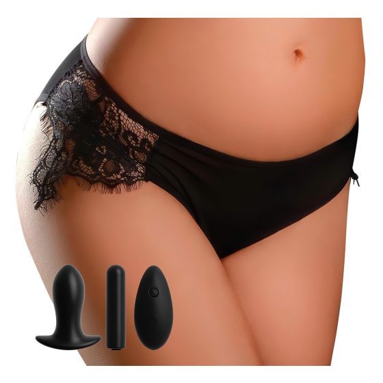 HOOKUP Princess Vibrating Panty Set with Battery - Black