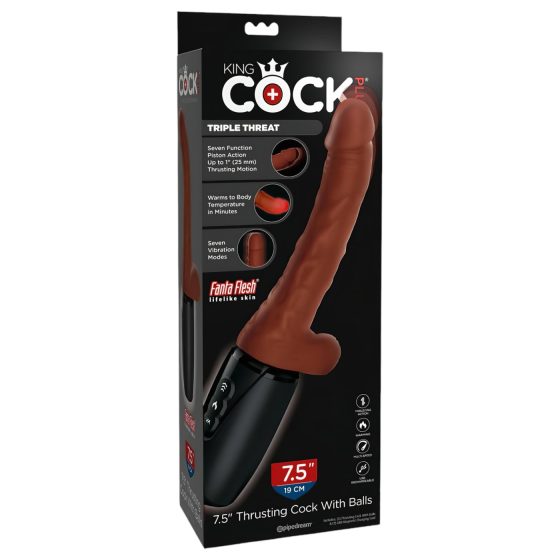 King Cock Plus 7.5 - Thrusting Vibrator with Balls (Brown)