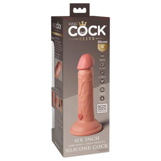 King Cock Elite 6 - Realistic Vibrator with Suction Cup (15cm) - Natural