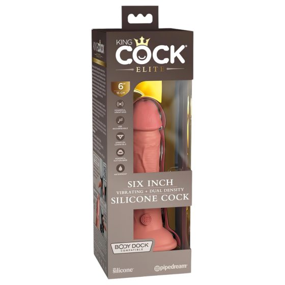 King Cock Elite 6 - Realistic Vibrator with Suction Cup (15cm) - Natural