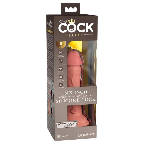 King Cock Elite 6 - Suction Cup Realistic Vibrator 6 inch (Dark Natural)