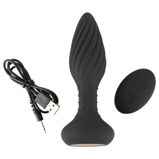 ANOS - Rechargeable, Radio-Controlled, Rotating Beaded Spiral Anal Vibrator (Black)