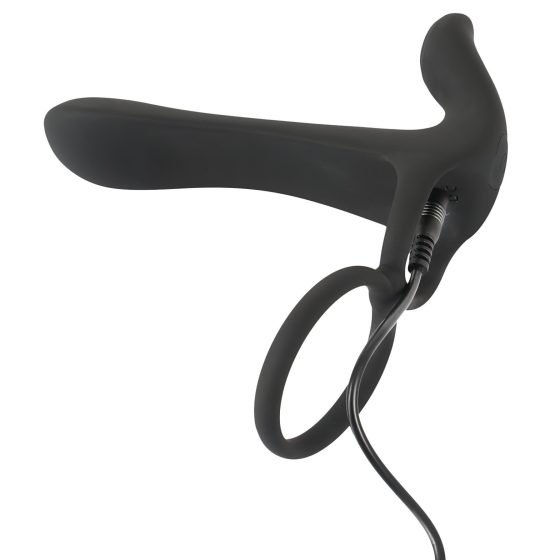 Black Velvet - Rechargeable 2-in-1 Partner Vibrator and Penis Ring (Black)