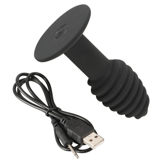 Black Velvet Twist - Rechargeable Silicone Anal Vibrator (Black)