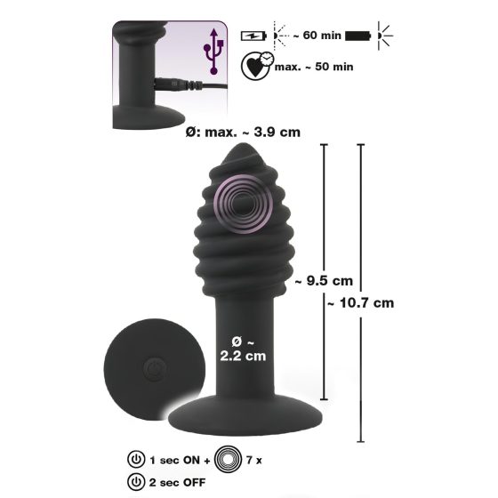 Black Velvet Twist - Rechargeable Silicone Anal Vibrator (Black)