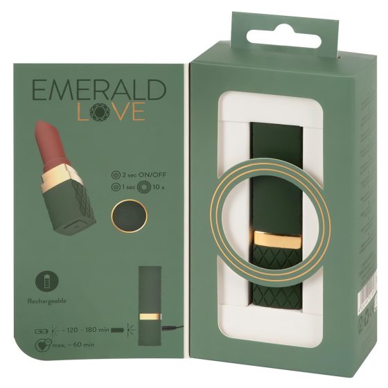 Emerald Love - rechargeable, waterproof lipstick vibrator (green-burgundy)