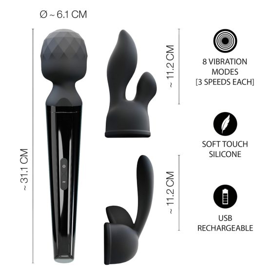 Ya Clit Wand - Rechargeable Massage Vibrator Set (Black)