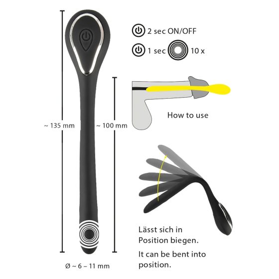 Battery Operated Urethral Vibrator (0.6-1.1cm) - Black