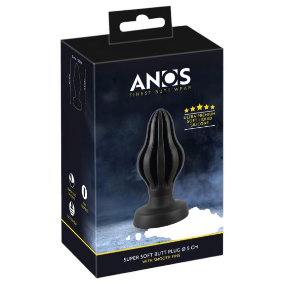 ANOS - ribbed soft anal dildo - 5cm (black)