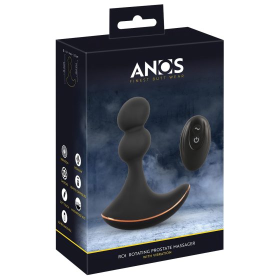 ANOS - Rechargeable, Dual-Motor, Radio-Controlled Rotating Anal Vibrator (Black)