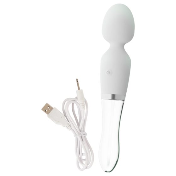 Liaison Wand - Rechargeable Silicone-Glass LED Vibrator (Transparent-White)