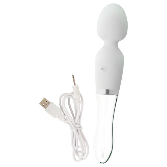 Liaison Wand - rechargeable, silicone-glass LED vibrator (translucent white)