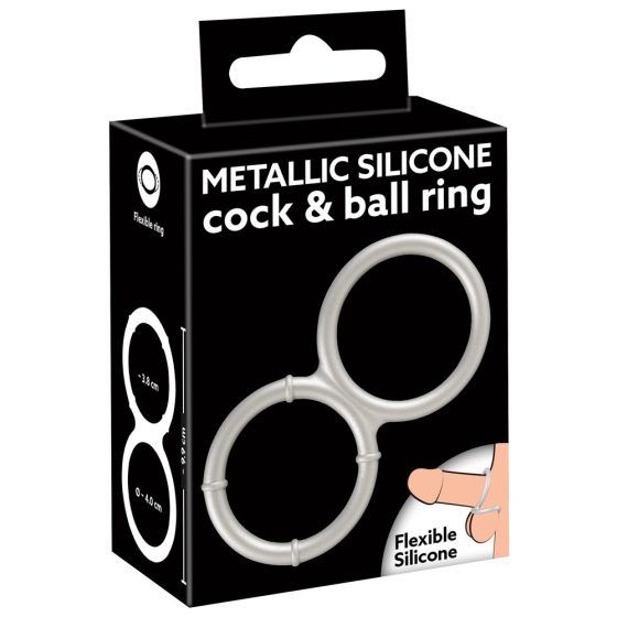 You2Toys - Metal Effect Dual Silicone Cock and Ball Ring (Silver)