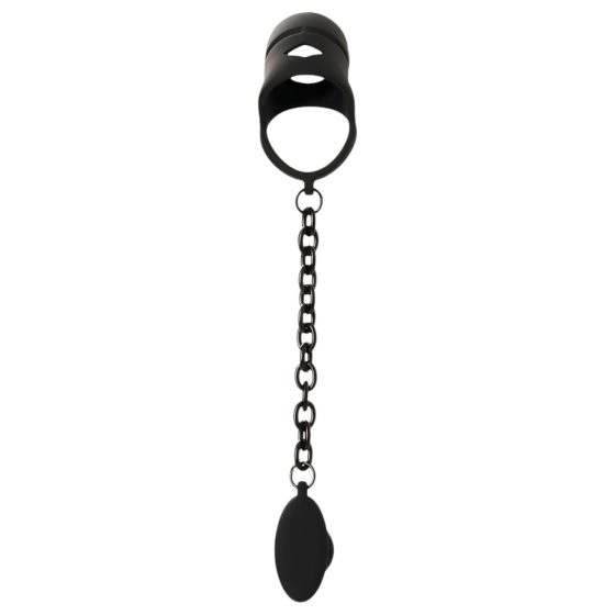 Black Velvet Silicone Penis Cage with Anal Dildo (Black)