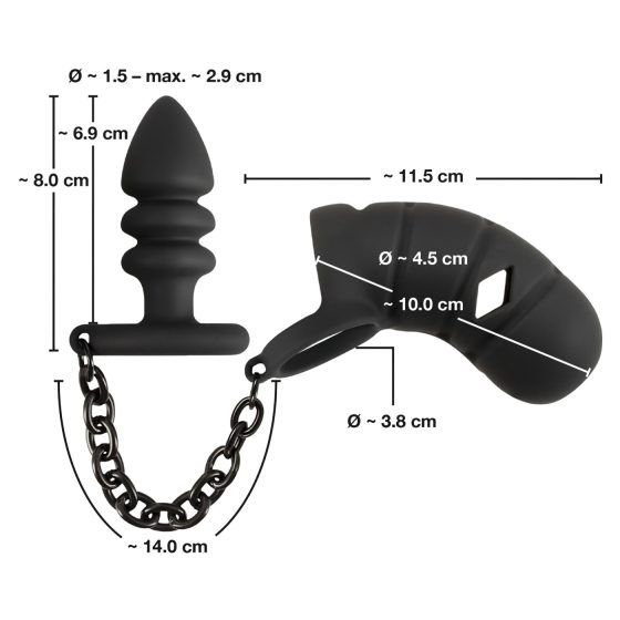 Black Velvet - Silicone Cock Cage with Anal Plug (Black)