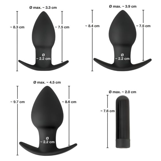 Black Velvet - Rechargeable Anal Vibrator Set - 3 Pieces (Black)