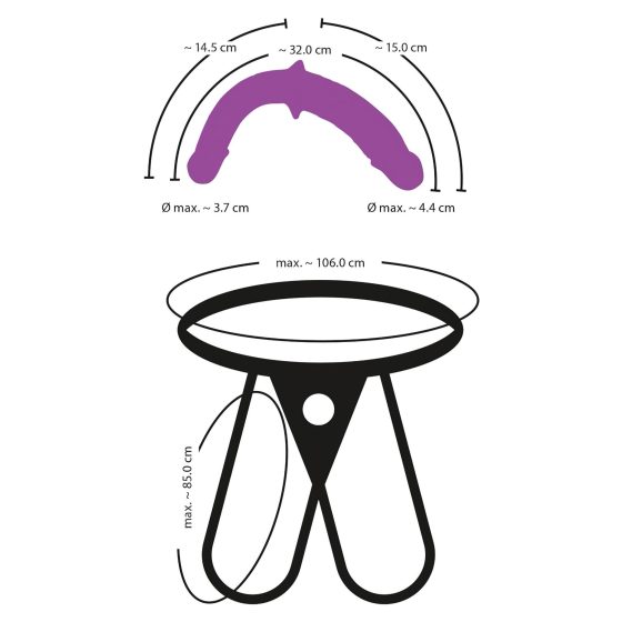 SMILE - Attachable Double Dildo Harness (Purple-Black)