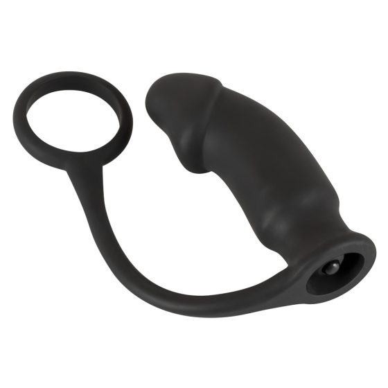 / Black Velvet Anal Vibrator with Cock Ring (Black)