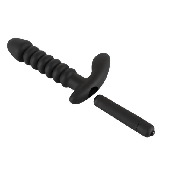 Black Velvet Ribbed Vibrator - Medium (Black)